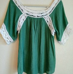 Umgee Green Tunic Lace Trim Size Large